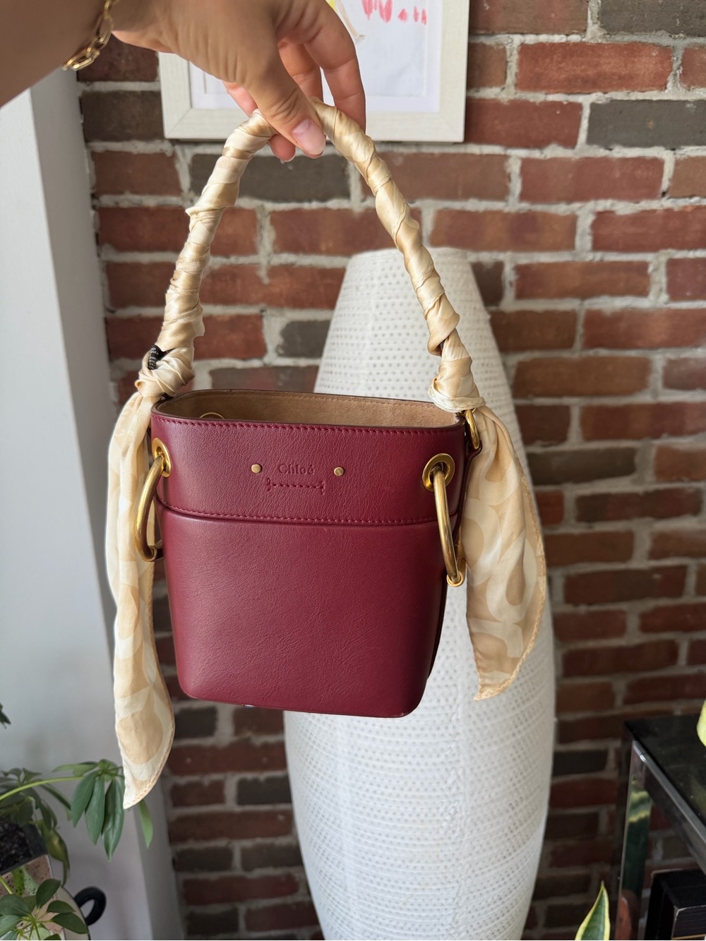 Chloé Burgundy Leather Bucket Bag